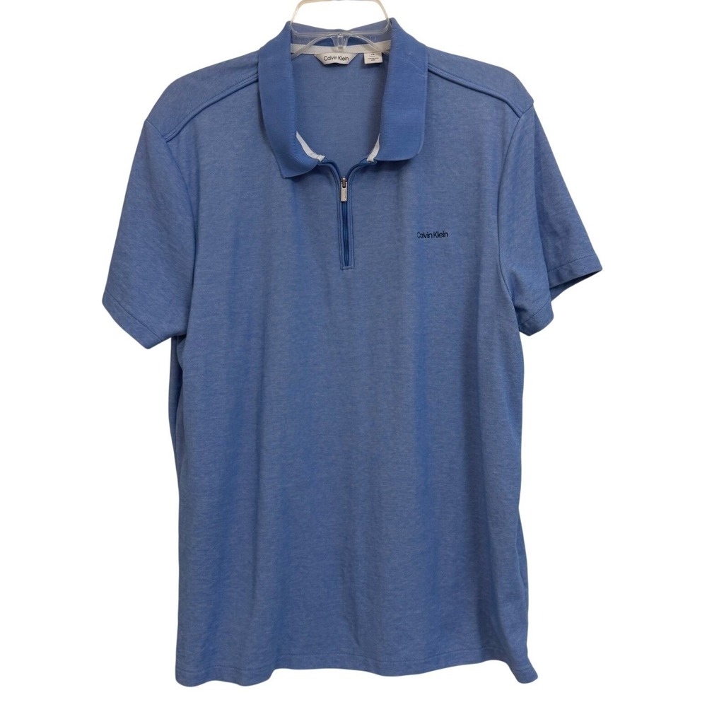 Calvin Klein Mens Quarter Zip Polo Shirt Blue Short‎ Sleeve Logo Size L NWOT